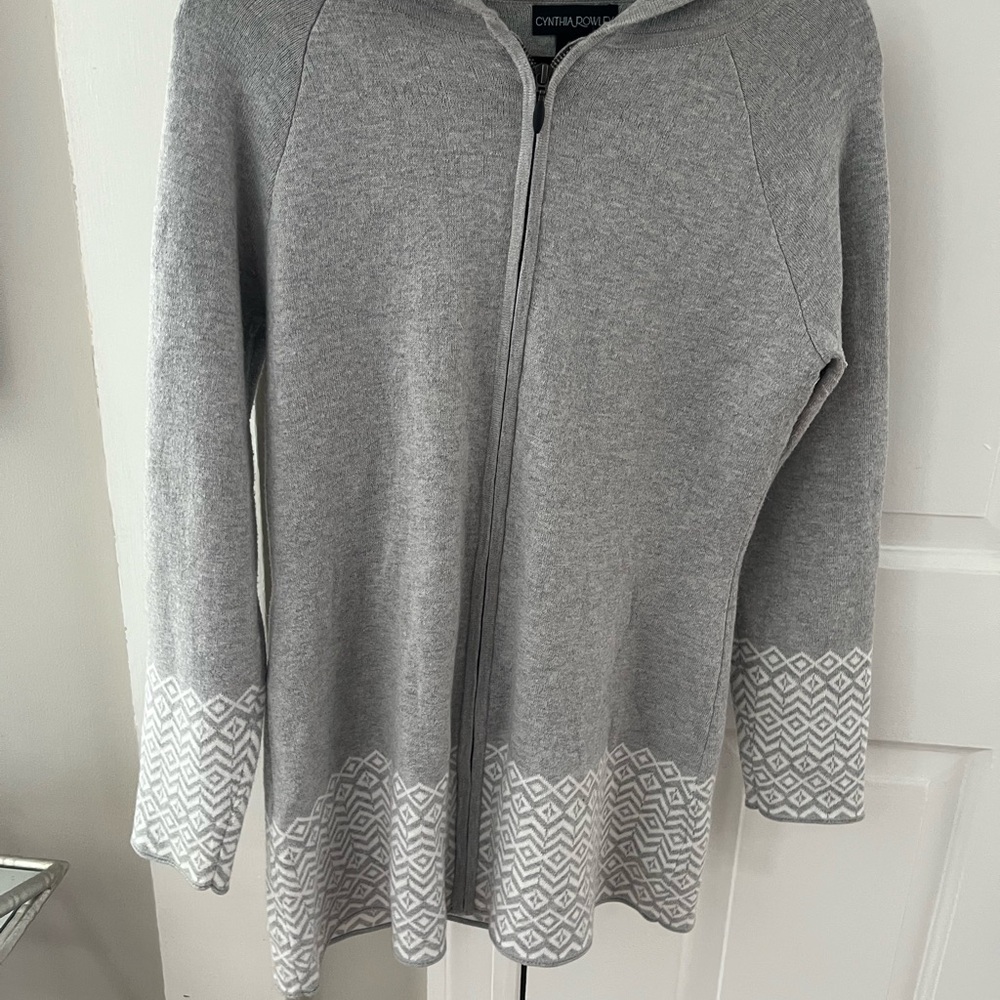 Cynthia Rowley Gray Cardigan with White Pattern -LIKE NEW, worn once.